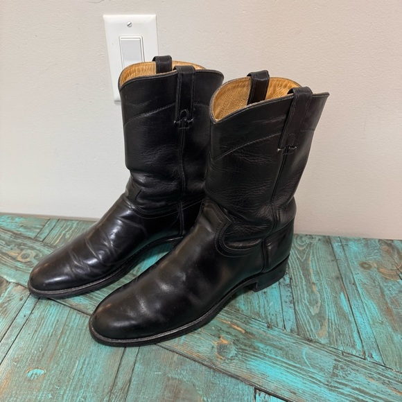 J Chisholm Boots Leather Cowboy 9 D Black Leather Western Riding USA Vintage - Picture 2 of 10